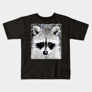 Raccoon Black and White Spray Paint Wall Kids T-Shirt